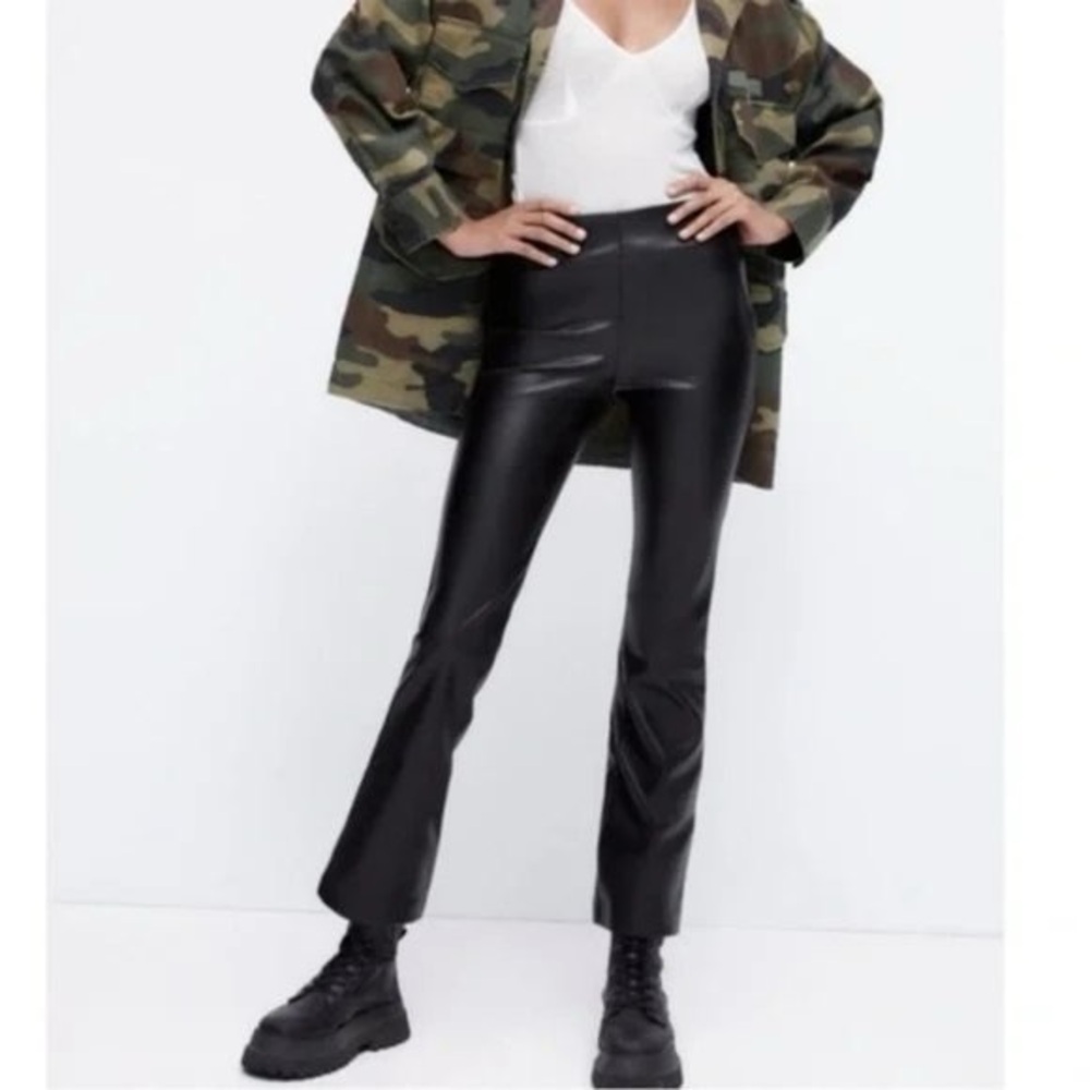 Zara Black Faux‎ Leather Bootcut Pants Side Zip goth whimsygoth moto edgy small